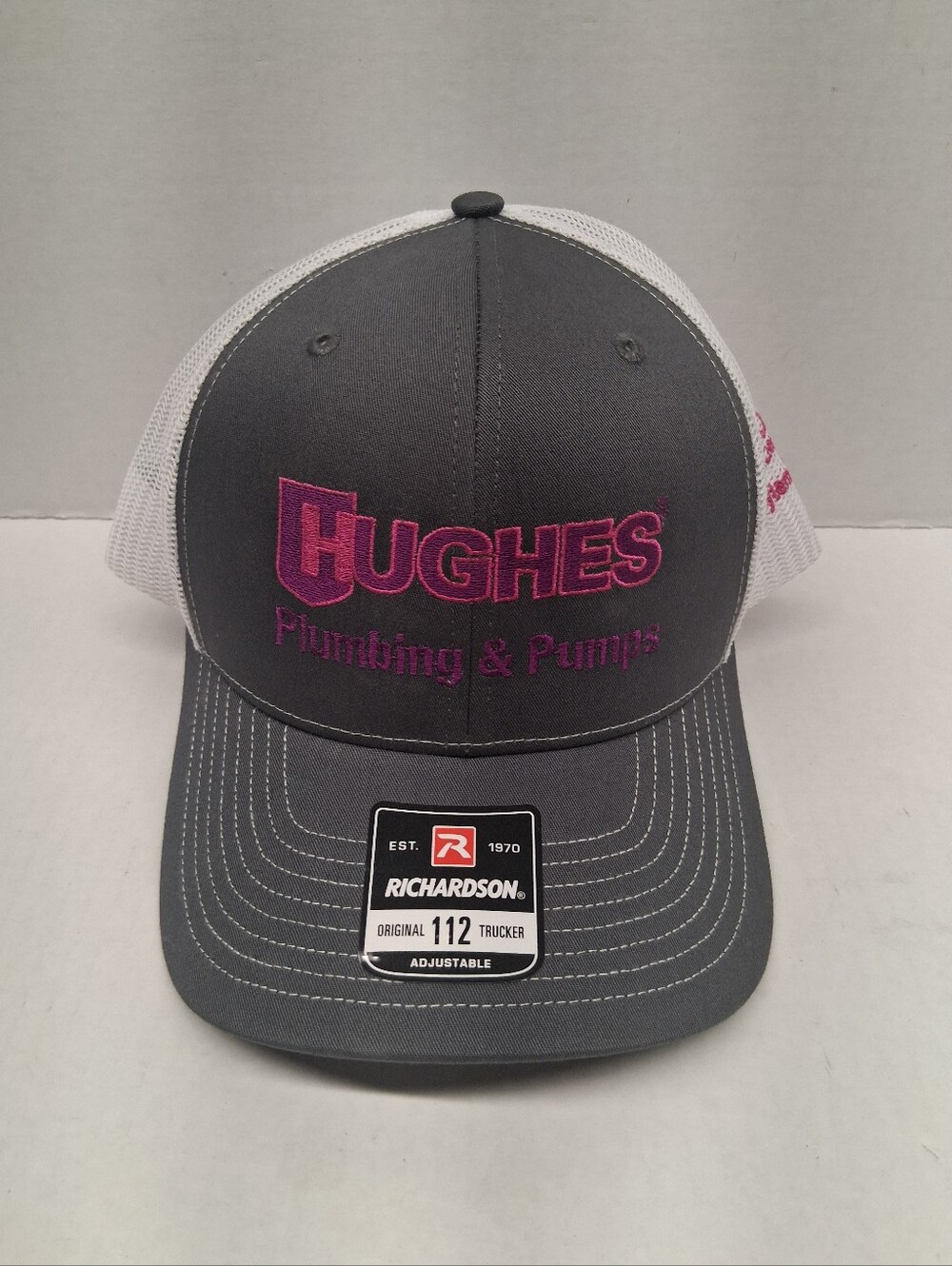 Hughes Richardson 112 Gray Pink White Adjustable Mesh Snapback Trucker Hat NWOT